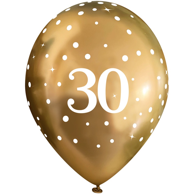 Gold 30th Birthday Latex Balloons Pack of 6