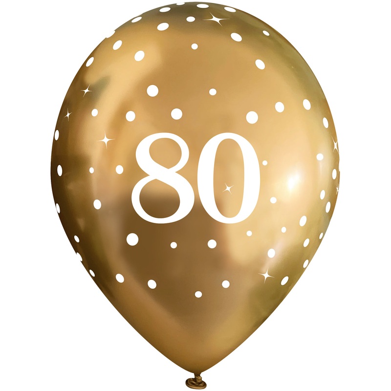 Gold 80th Birthday Latex Balloons Pack of 6
