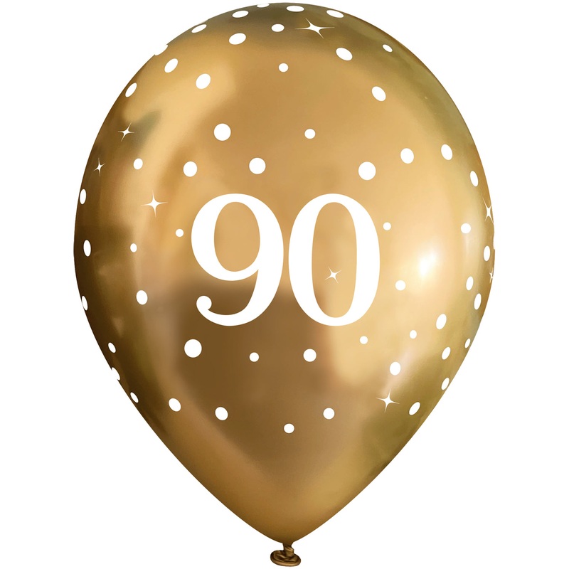 Gold 90th Birthday Latex Balloons Pack of 6