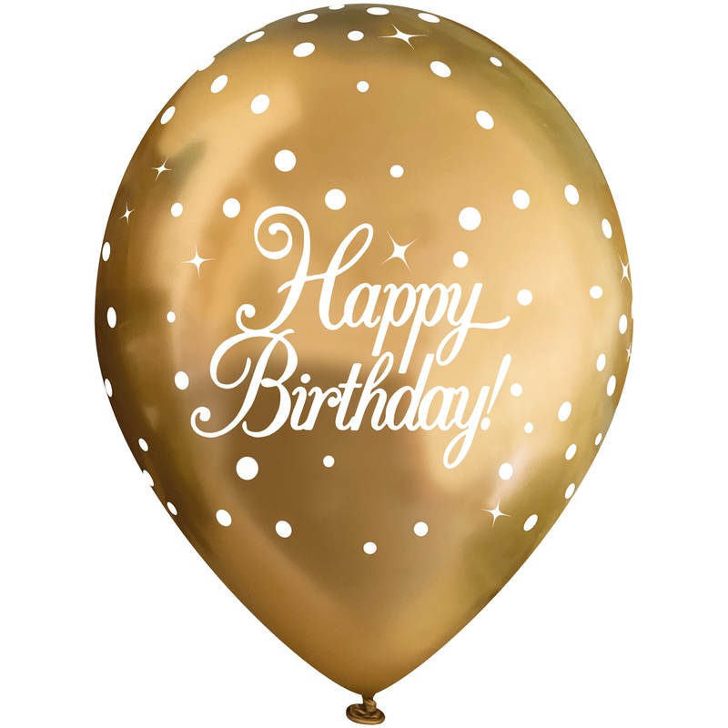 Gold Happy Birthday Latex Balloons Pack of 6