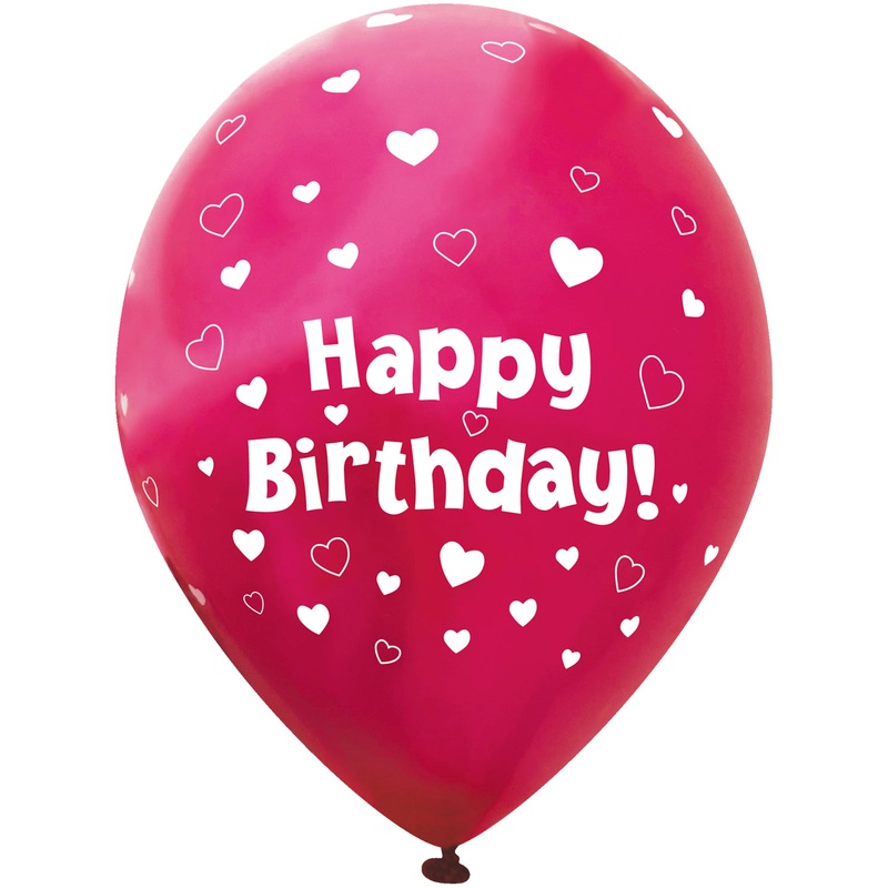 Hot Pink Hearts Happy Birthday Latex Balloons Pack of 6