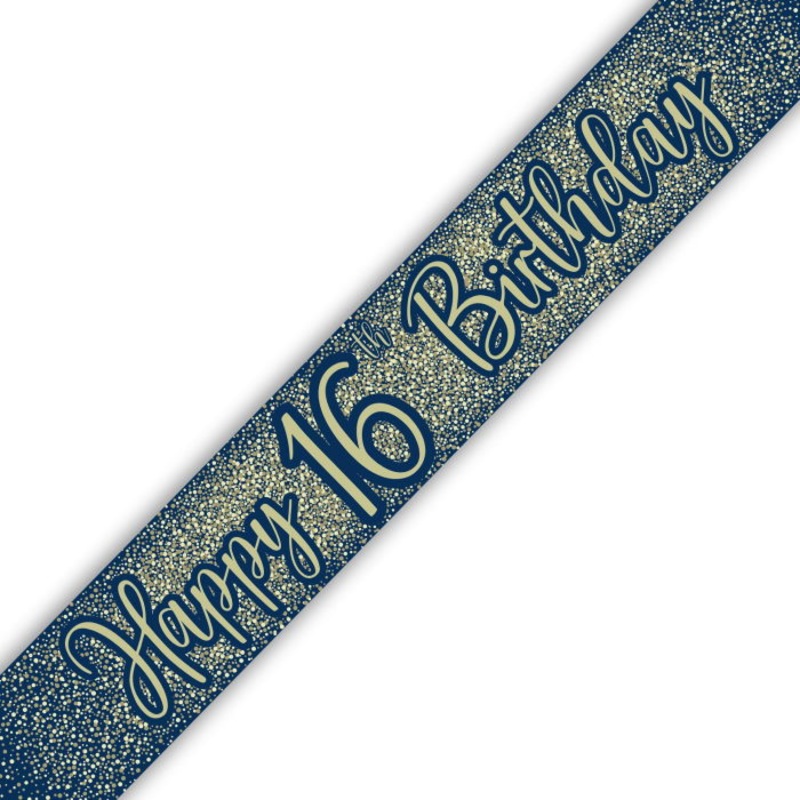 Navy Blue & Gold 16th Birthday Foil Banner 9ft