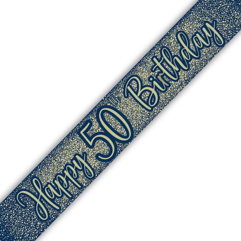Navy Blue & Gold 50th Birthday Foil Banner 9ft