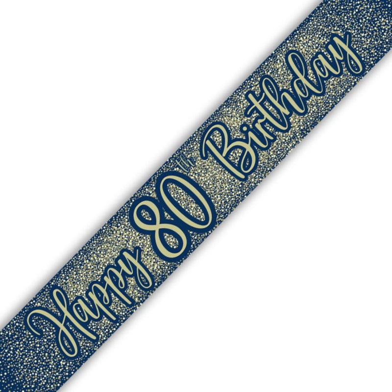 Navy Blue & Gold 80th Birthday Foil Banner 9ft