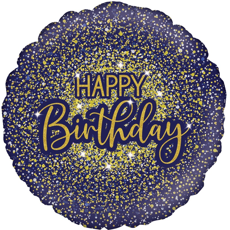 Navy Blue & Gold Glitter Birthday Foil Balloon