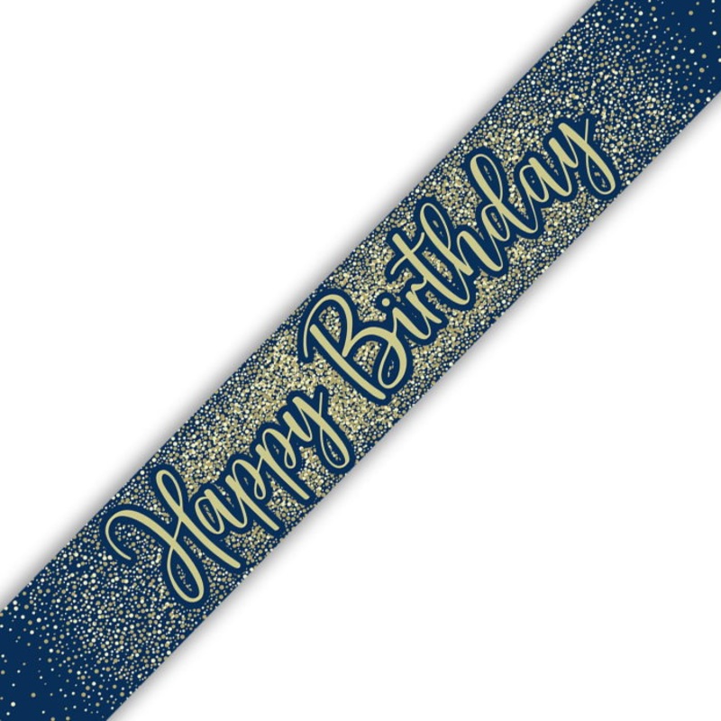 Navy Blue & Gold Happy Birthday Foil Banner 9ft