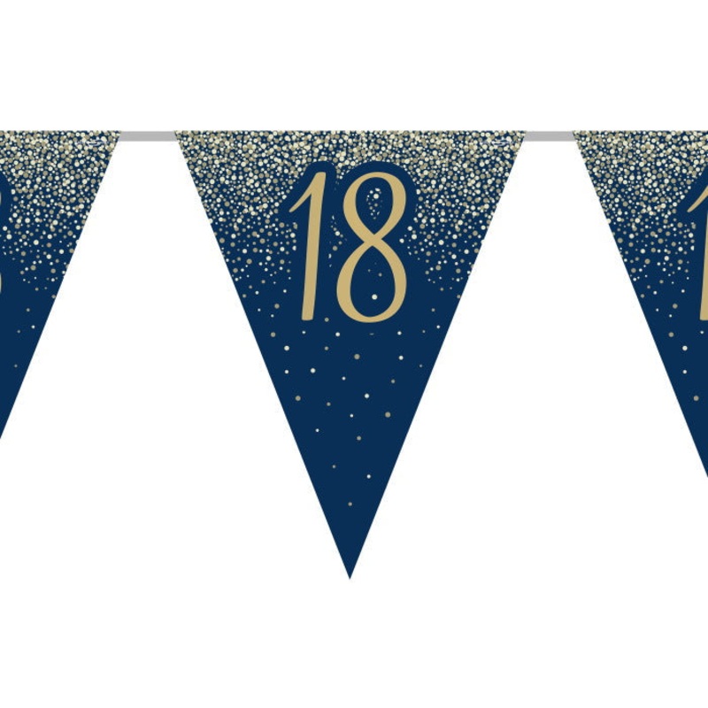 Navy & Gold Glitter 18th Birthday Bunting 11 flags 3.9m