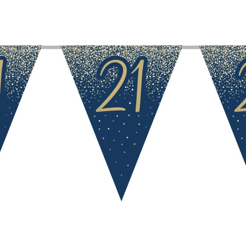 Navy & Gold Glitter 21st Birthday Bunting 11 flags 3.9m