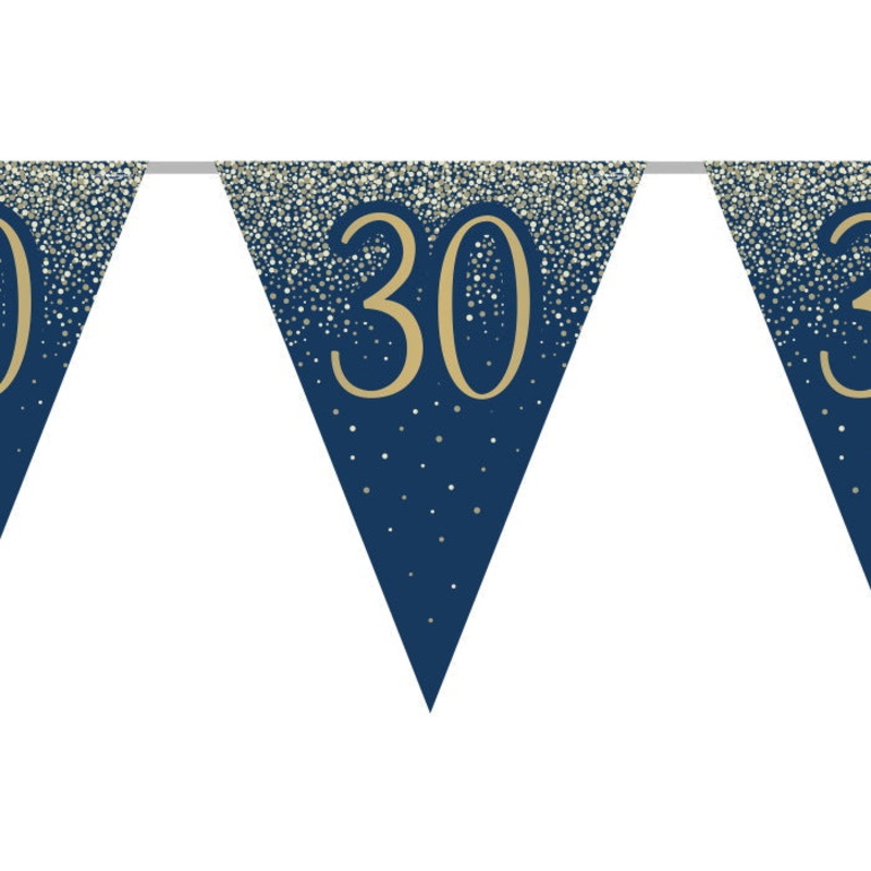 Navy & Gold Glitter 30th Birthday Bunting 11 flags 3.9m
