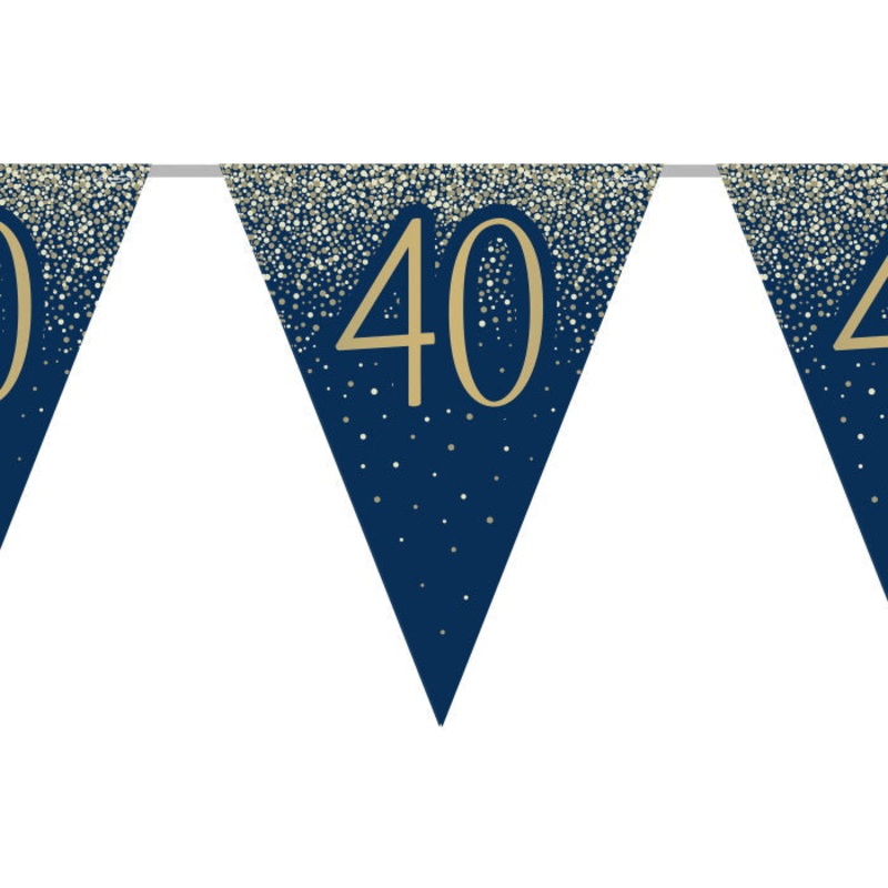 Navy & Gold Glitter 40th Birthday Bunting 11 flags 3.9m