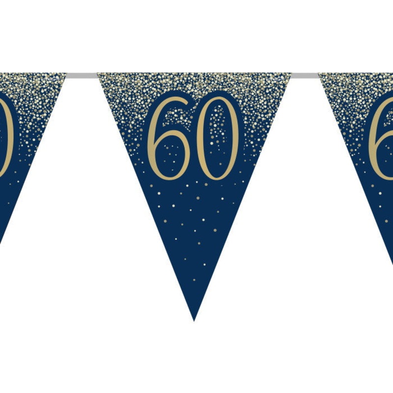 Navy & Gold Glitter 60th Birthday Bunting 11 flags 3.9m