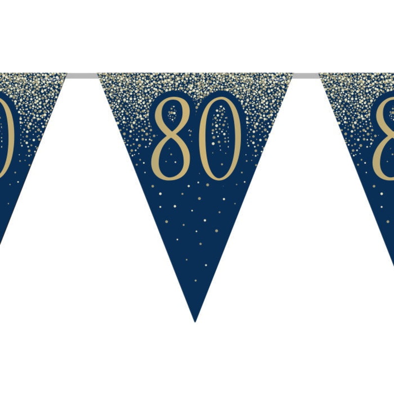 Navy & Gold Glitter 80th Birthday Bunting 11 flags 3.9m