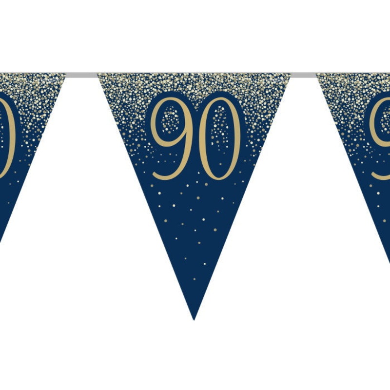 Navy & Gold Glitter 90th Birthday Bunting 11 flags 3.9m