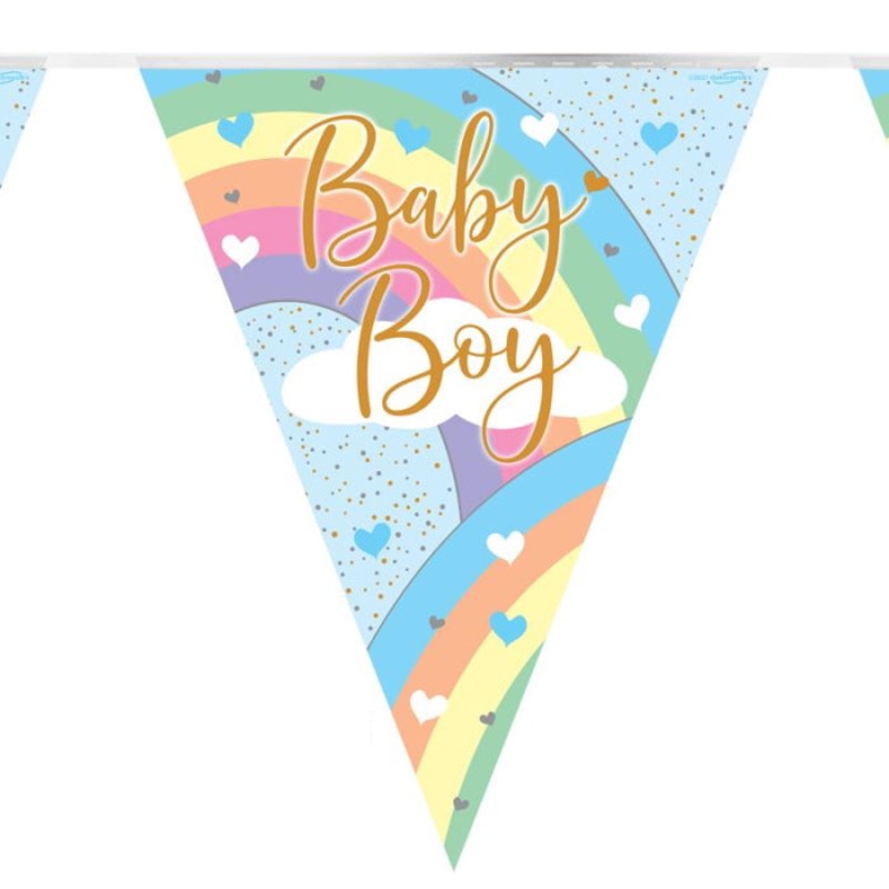 Pastel Rainbow Baby Boy Bunting 11 flags 3.9m