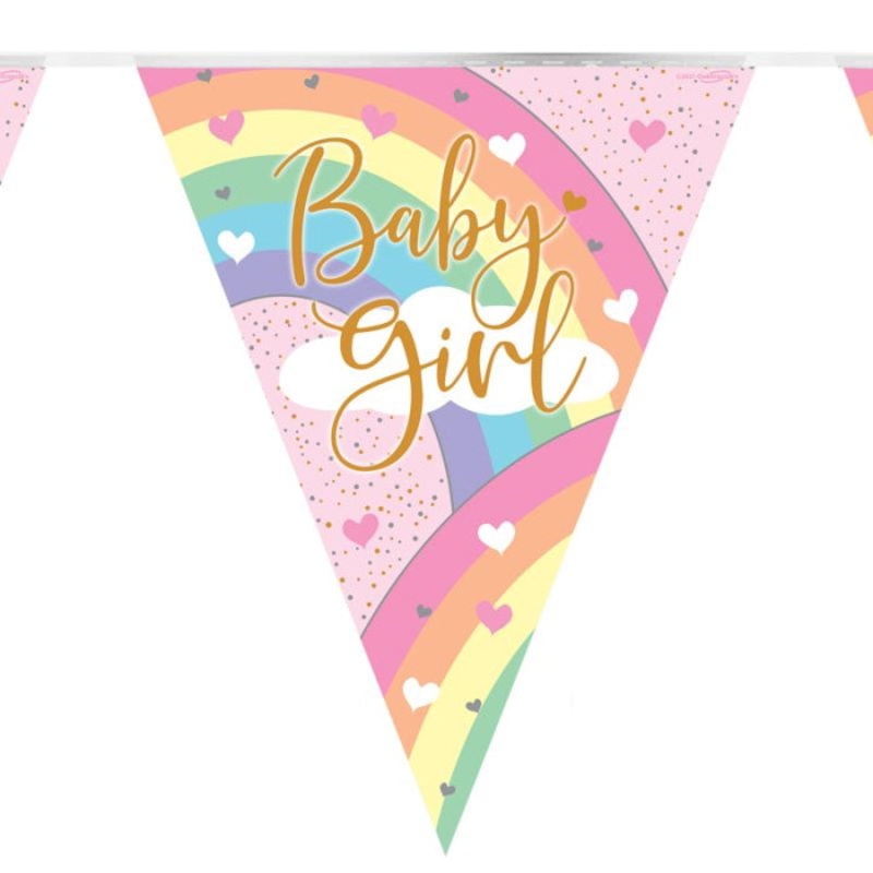 Pastel Rainbow Baby Girl Bunting 11 flags 3.9m
