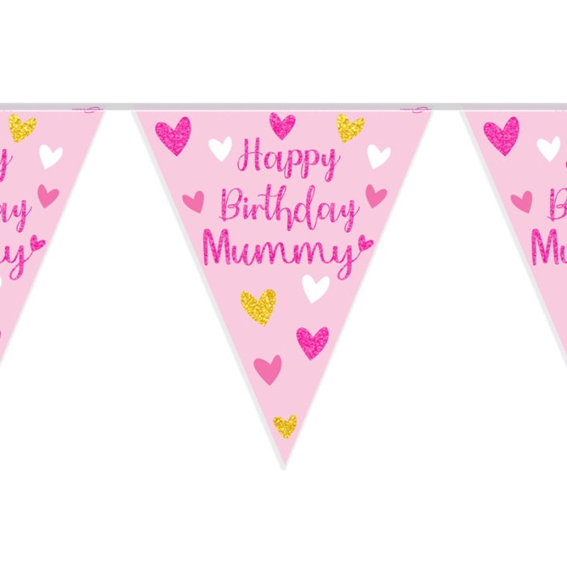 Pink Happy Birthday Mummy Bunting 11 flags 3.9m