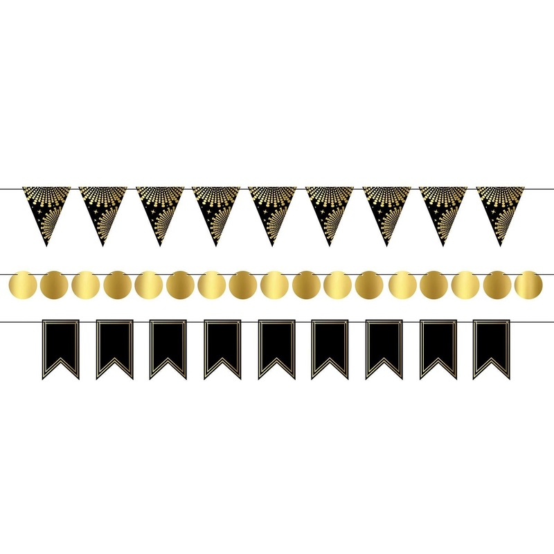 12 Pack Beistle Foil Mini Party Streamer Kit - black/gold