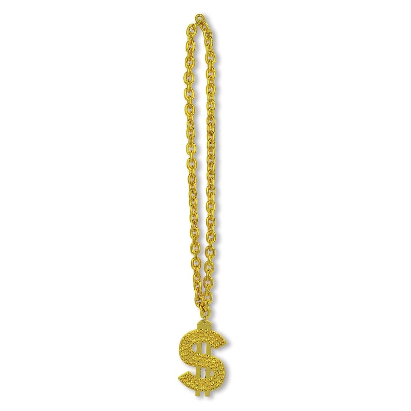 12 Pack Beistle Gold Chain Party Bead Necklaces with $ Medallion