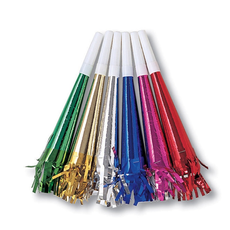 Assorted Foil Party Horns w/Fringe (8/Pkg)