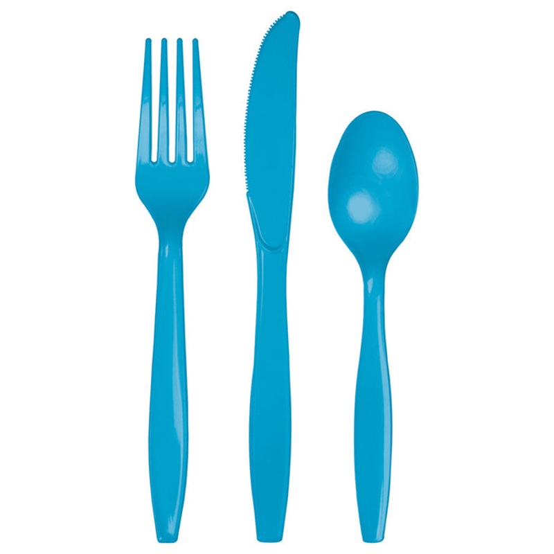 Turquoise Blue Assorted Plastic Cutlery (24/Pkg)