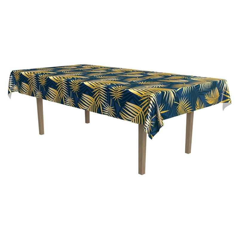 12 Pack Beistle Luau Party Palm Leaf Tablecover- Navy and Gold