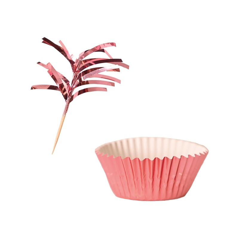 144 Pack Beistle Metallic Party Cupcake Liners & Picks - Rose Gold