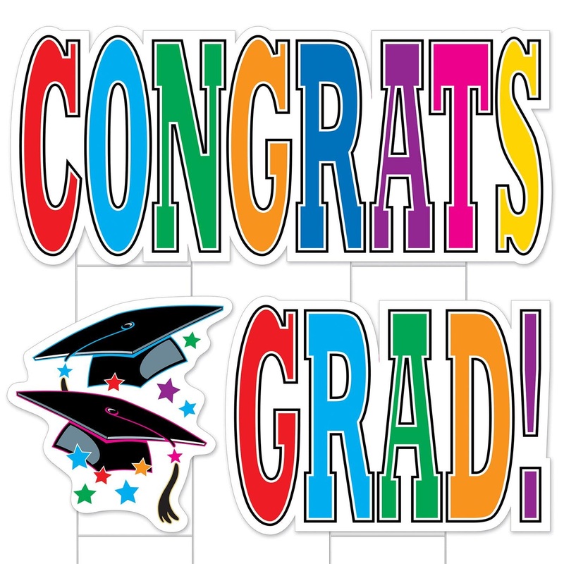 4 Pack Beistle Plastic Jumbo Congrats Grad! Graduation Yard Sign Set - Multi-Color