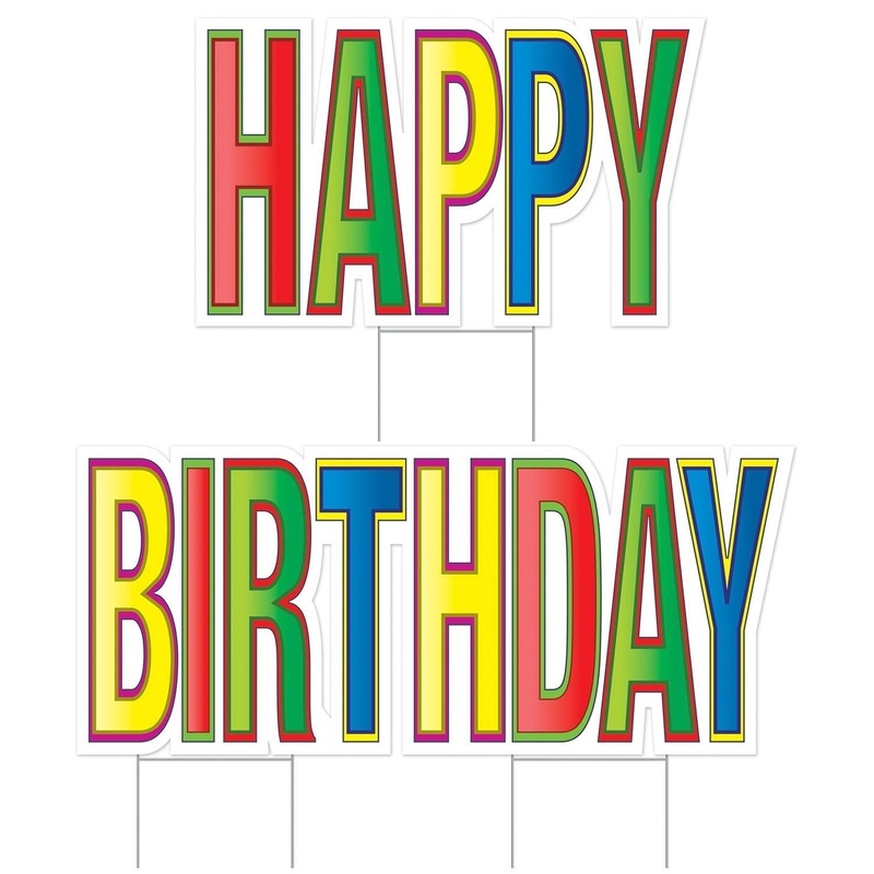4 Pack Beistle Plastic Jumbo Happy Birthday Yard Sign Set - Multi-Color