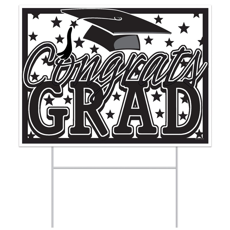 6 Pack Beistle Black Plastic Congrats Grad Yard Sign