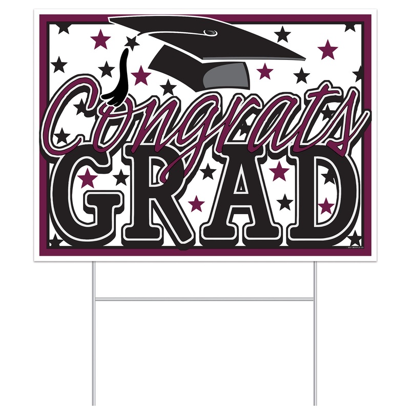 6 Pack Beistle Burgundy Plastic Congrats Grad Yard Sign