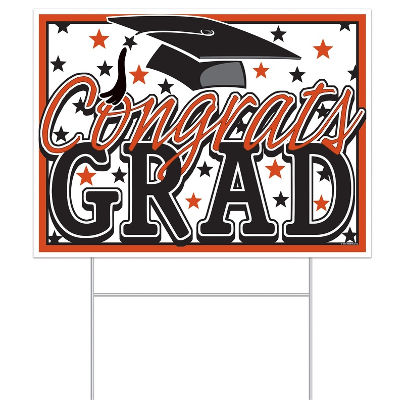 6 Pack Beistle Orange Plastic Congrats Grad Yard Sign
