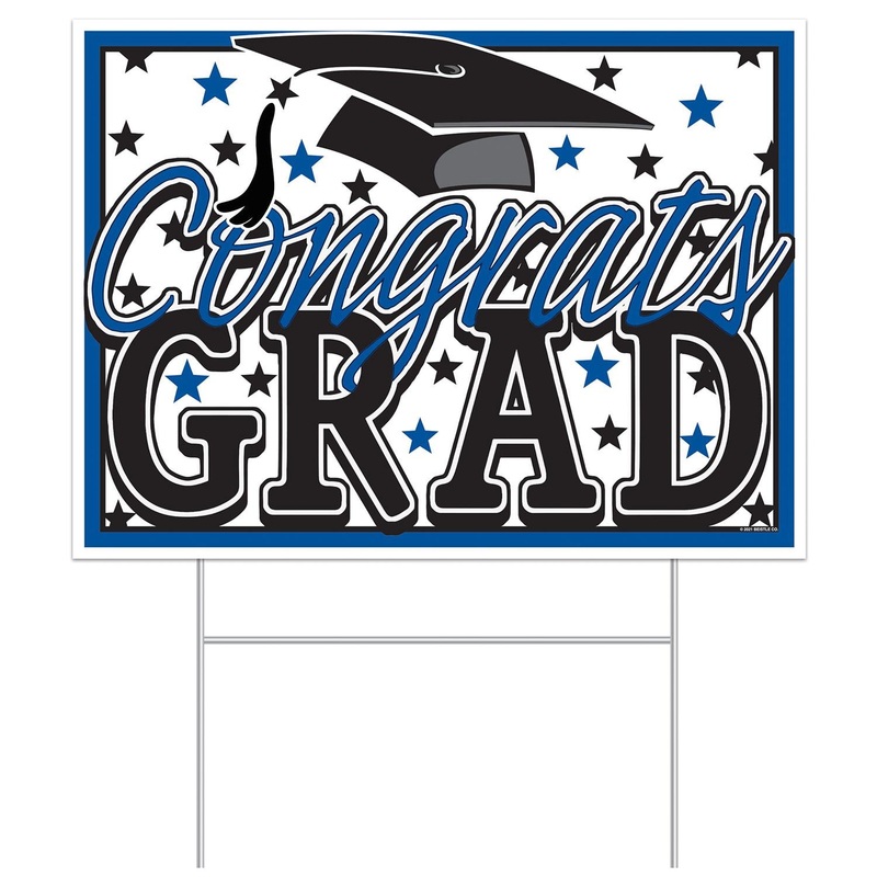 6 Pack Beistle Plastic Blue Congrats Grad Graduation Party Yard Sign
