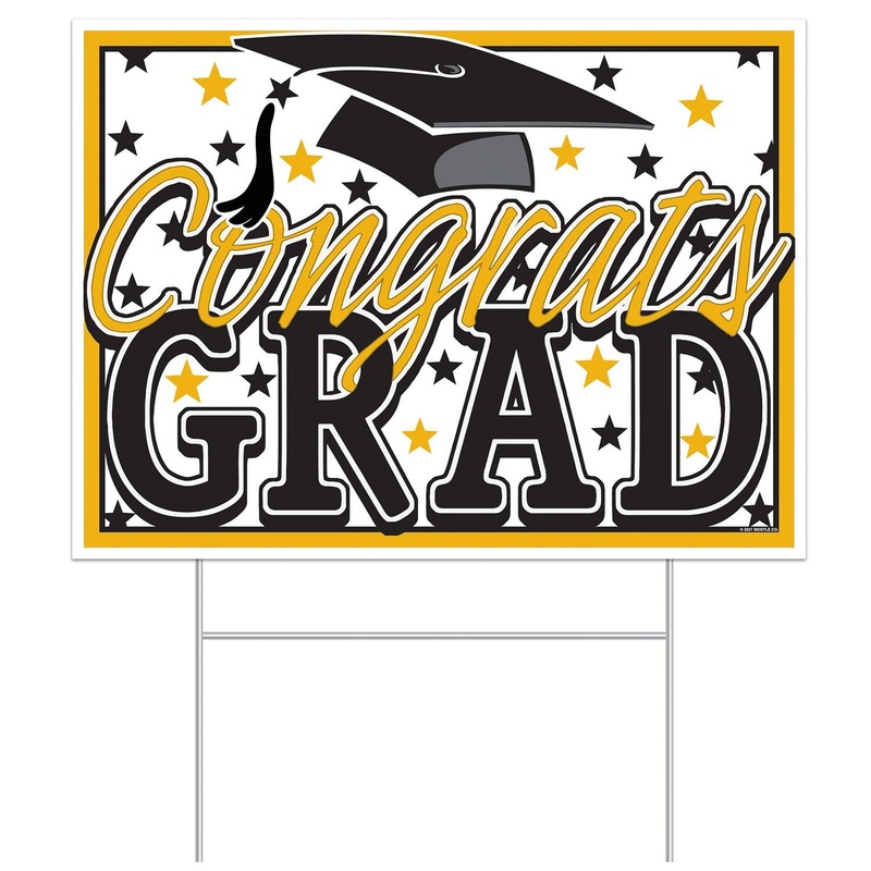 6 Pack Beistle Plastic Gold Congrats Grad Graduation Party Yard Sign