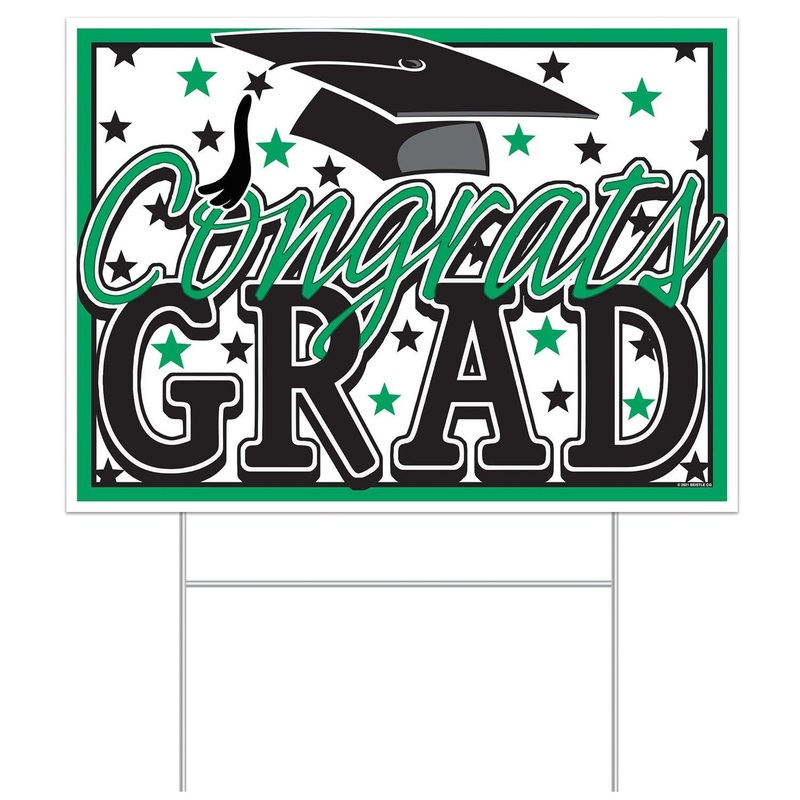 6 Pack Beistle Plastic Green Congrats Grad Graduation Party Yard Sign