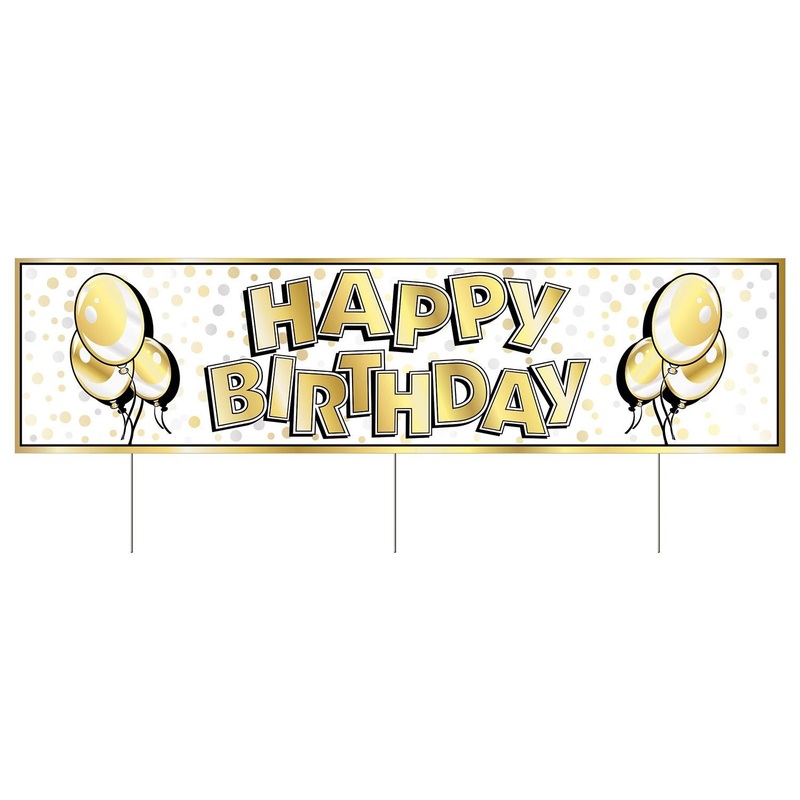 6 Pack Beistle Plastic Jumbo Happy Birthday Party Yard Sign- Gold