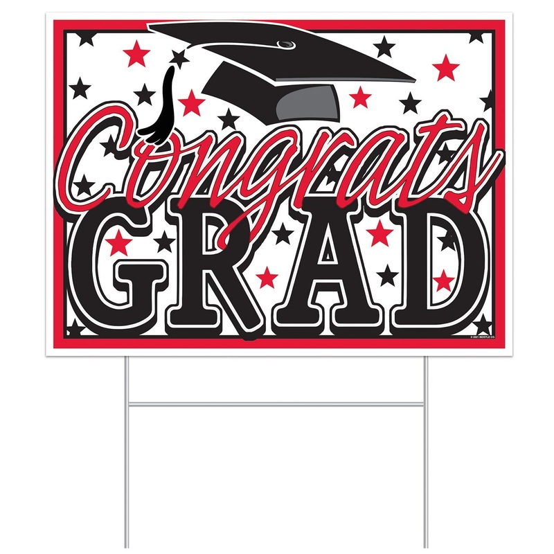 6 Pack Beistle Plastic Red Congrats Grad Graduation Party Yard Sign