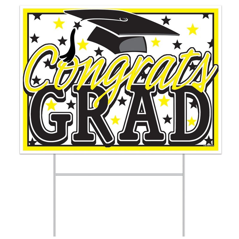 6 Pack Beistle Plastic Yellow Congrats Grad Graduation Party Yard Sign