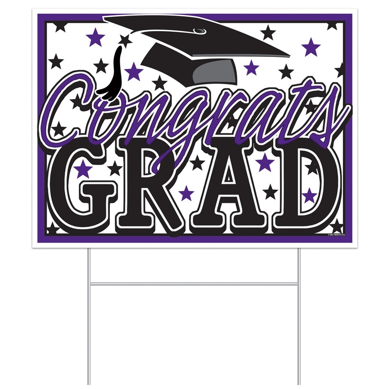 6 Pack Beistle Purple Plastic Congrats Grad Yard Sign