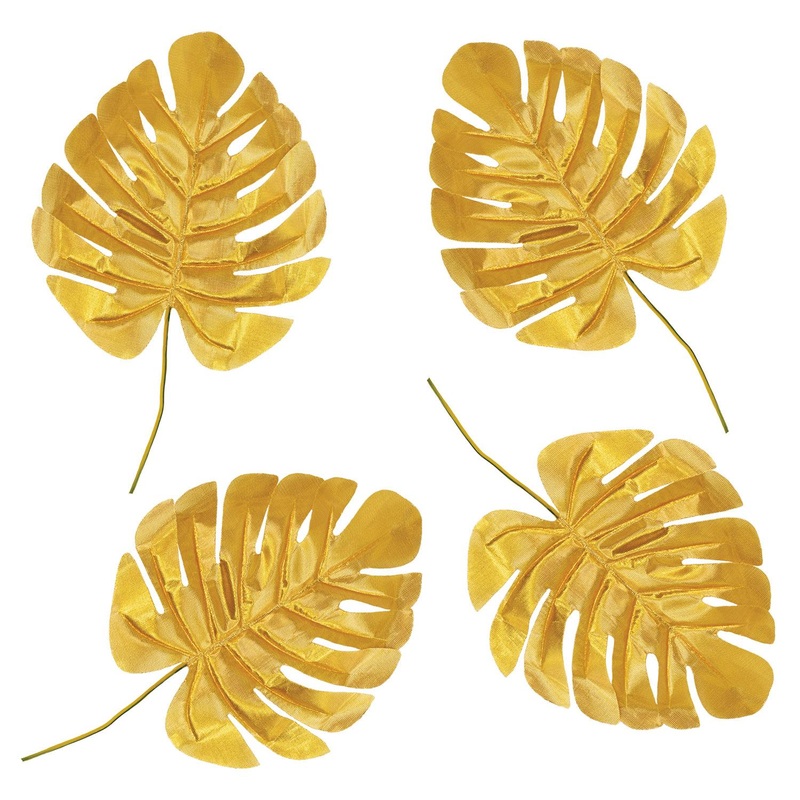 6 Piece Beistle Luau Party Fabric Gold Palm Leaves