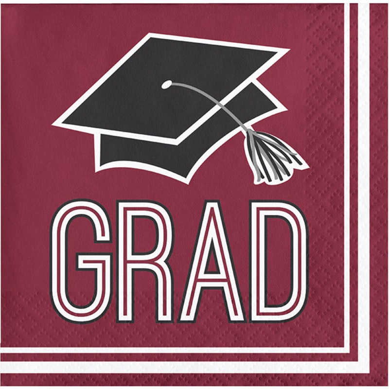 Burgundy Graduation Red Beverage Napkins (36/Pkg)