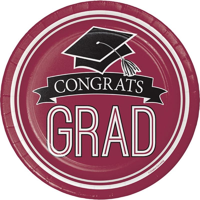 Burgundy Graduation Red Paper Plates (18/Pkg)