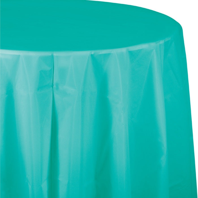 Teal Lagoon Round Plastic Tablecover, 82"