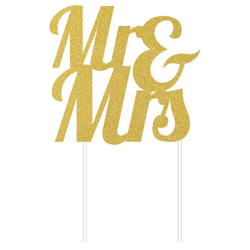 Gold Glitter Mr & Mrs Cake Topper