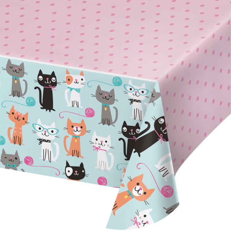 Purr-Fect Cat Party Plastic Tablecover All Over Print