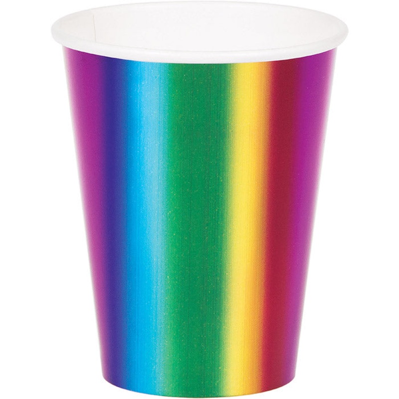 Rainbow Foil Hot/Cold Paper Cups 9 Oz (8/Pkg)