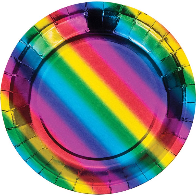 Rainbow Foil Paper Dessert Plates (8/Pkg)