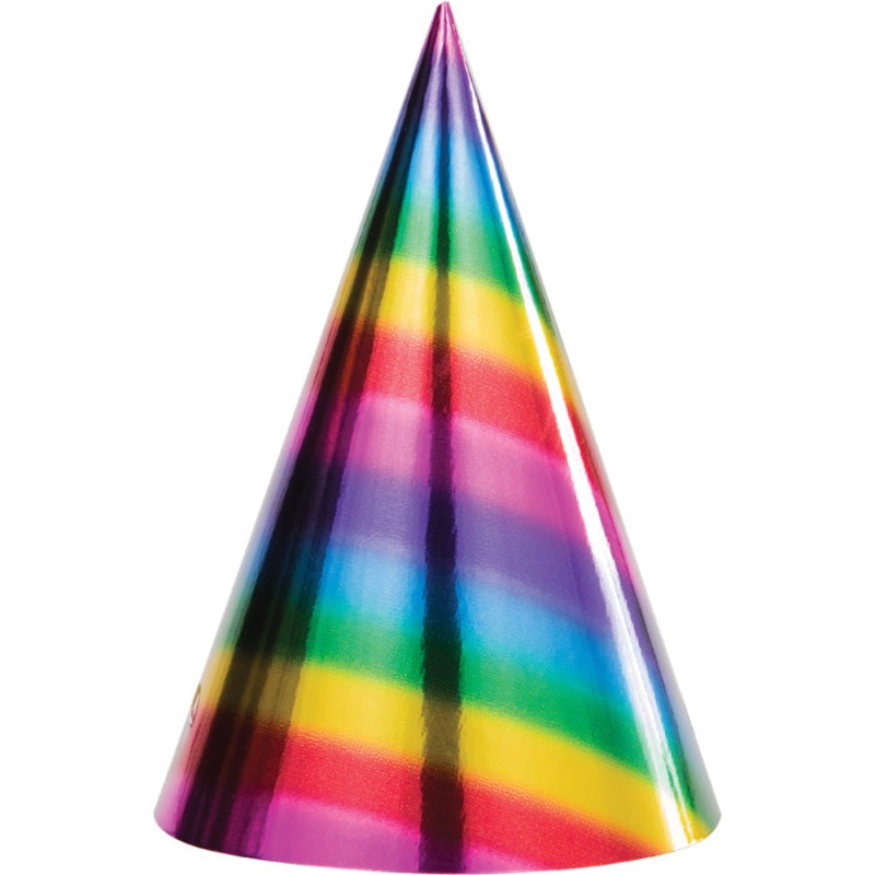 Rainbow Foil Party Hats (8/Pkg)