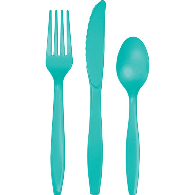 Teal Lagoon Plastic Cutlery Set (24/Pkg)
