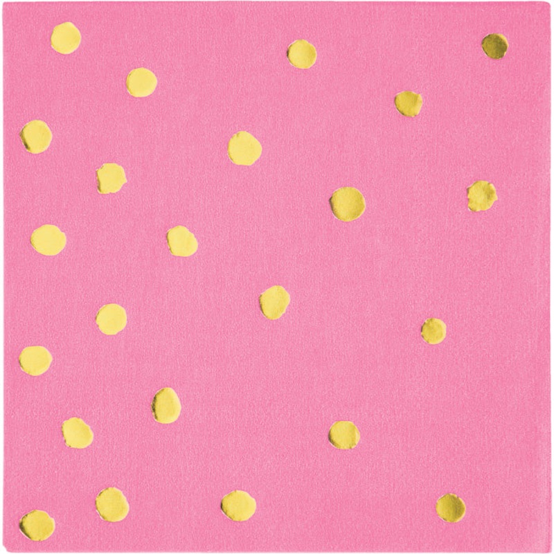Toc Candy Pink Foil Beverage Napkin, 3Ply Foil Stamped (16/Pkg)