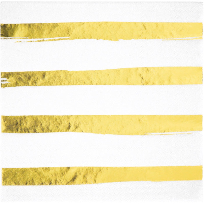 Toc White Gold Foil Luncheon Napkin 3Ply, Foil Stamp Gold (16/Pkg)
